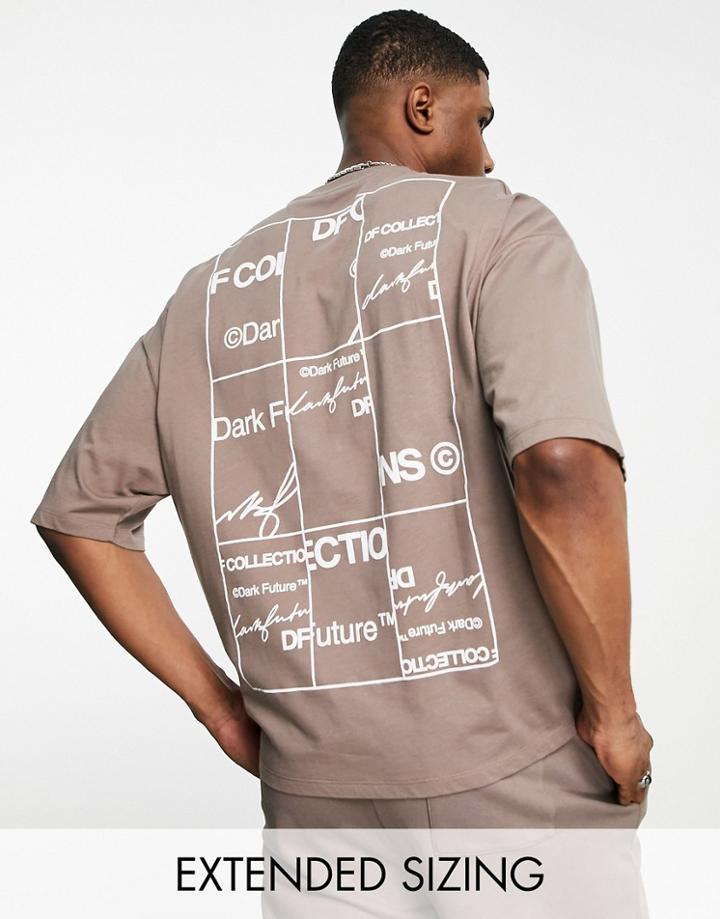 Asos Dark Future Oversized T-shirt With Piping And Logo Graphic Print In Brown - Part Of A Set