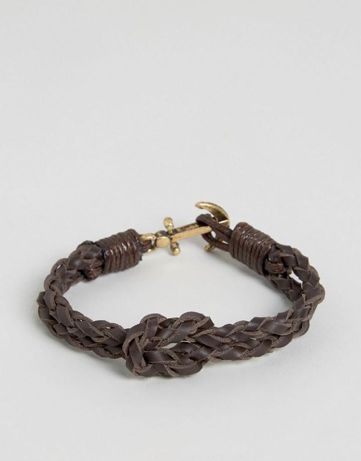 Icon Brand Anchor Leather Bracelet In Brown - Brown