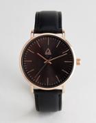 Asos Leather Watch In Black With Rose Gold Case - Black