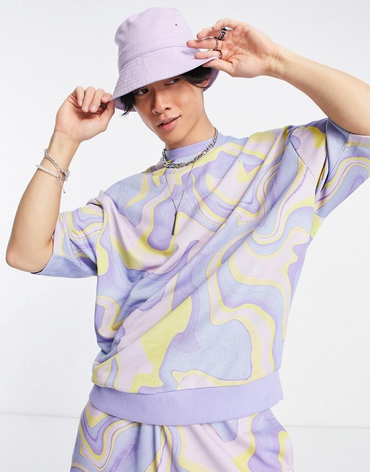 Asos Design Oversized Short Sleeve Sweatshirt With All-over Swirl Print - Part Of A Set-multi