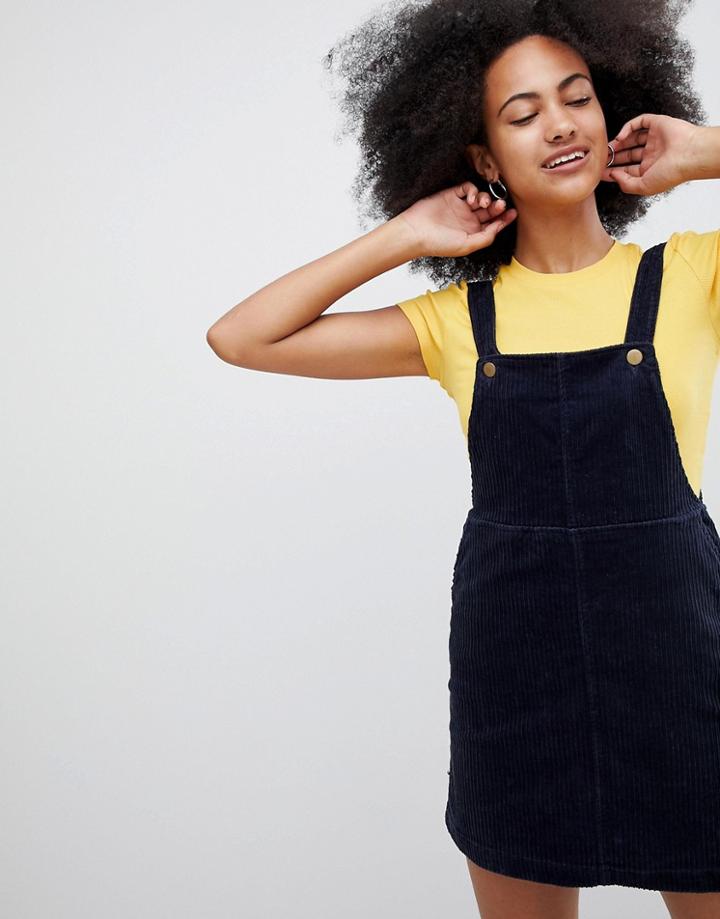 Monki Cord Mini Overall Dress - Navy