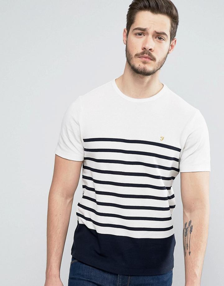 Farah Hampstead T-shirt Pique Stripe Slim Fit In Navy - Navy