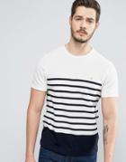 Farah Hampstead T-shirt Pique Stripe Slim Fit In Navy - Navy