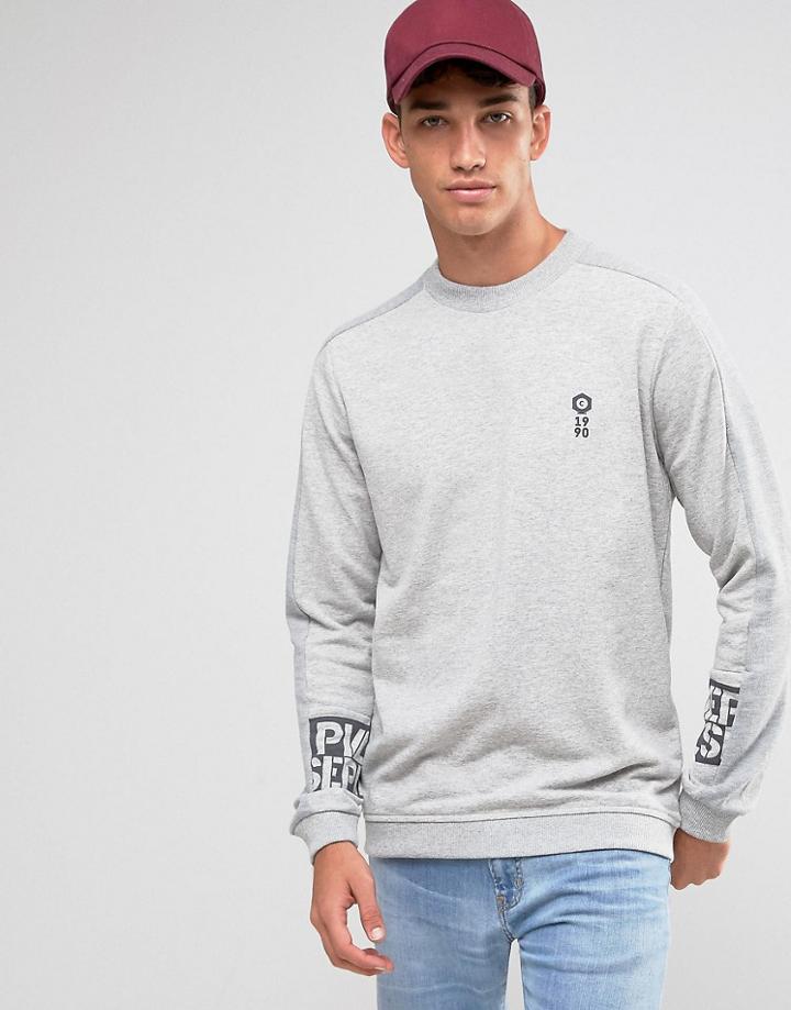 Jack & Jones Crew Neck Sweat With Sleeve Print Placement - Gray