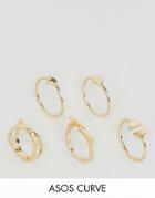 Asos Curve Pack Of 5 Sleek Shape Rings - Gold