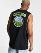 Asos Design Relaxed Tank Top In Black With Chicago Print