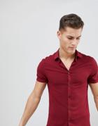 Asos Design Skinny Viscose Shirt In Burgundy - Red