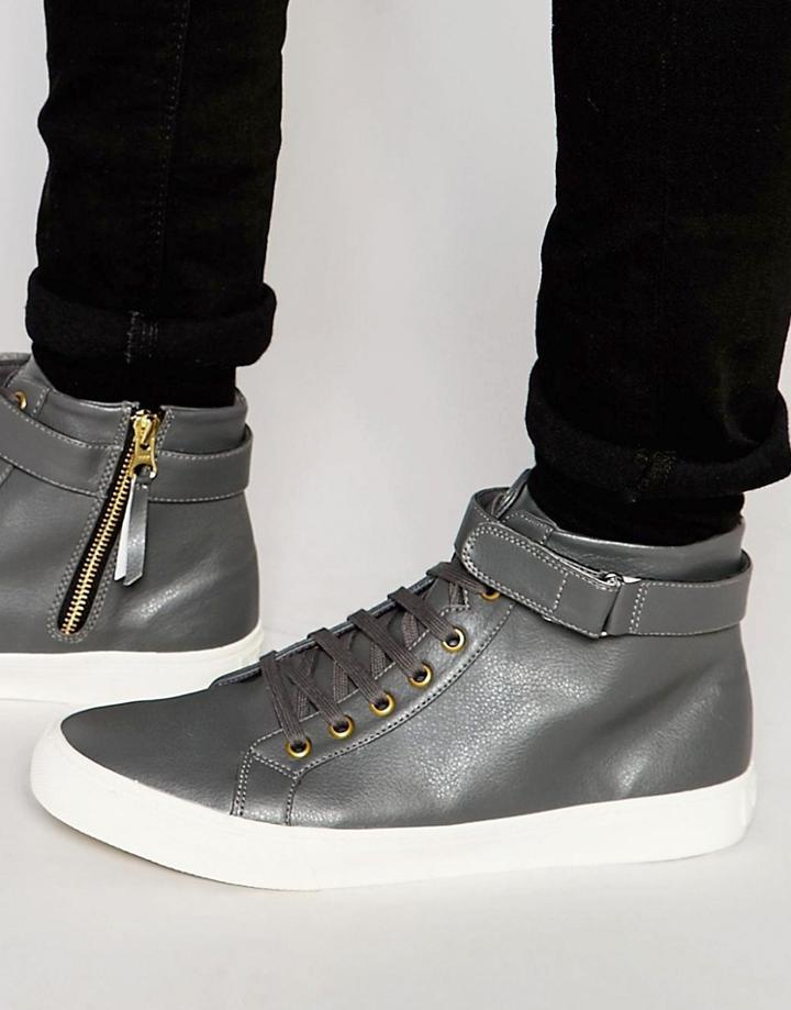 Walk London Finchley Hi Top Sneakers - Gray