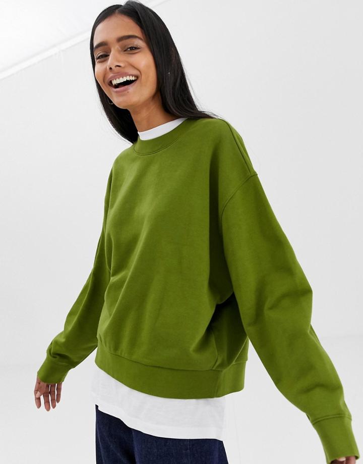 Weekday Huge Cropped Sweatshirt In Khaki Green - Green