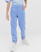 Asos Design Ritson Rigid Mom Jeans With Drop Yoke In Cornflower Blue Varigated Cord - Multi