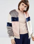 Asos Bomber Jacket In Patched Faux Fur - Multi