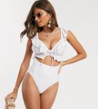 Peek & Beau Fuller Bust Exclusive Cut Out Frill Swimsuit In White