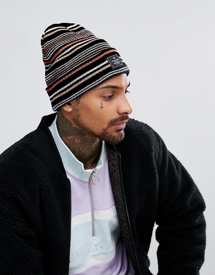 Asos Patch Beanie In Black With Stripe Design - Black