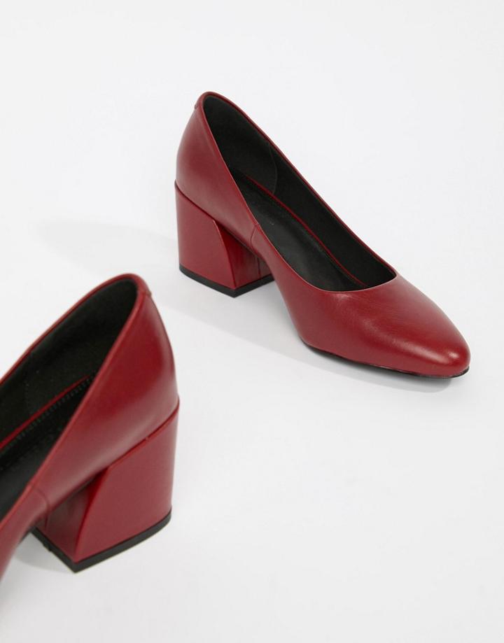 Asos Design Sahara Leather Mid Heeled Pumps In Red Leather