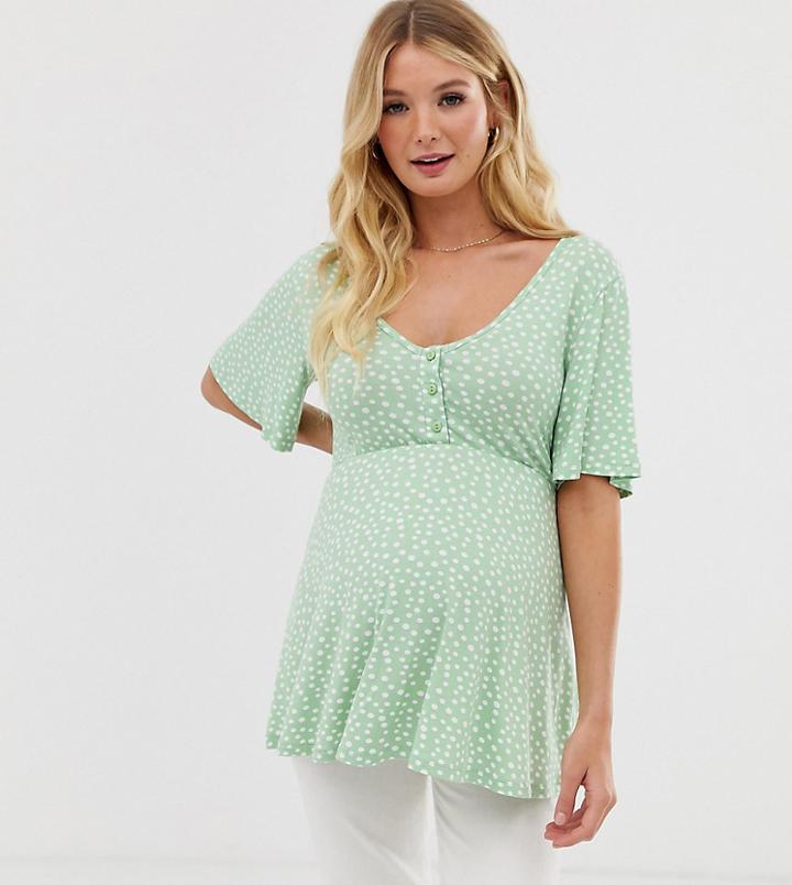 Asos Design Maternity Nursing V Neck Button Front Top In Spot-multi
