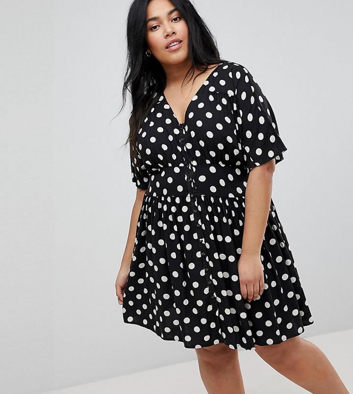 Asos Curve Casual Mini Tea Dress In Washed Spot - Multi