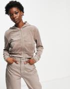 Weekday Juno Organic Cotton Velour Zip Hoodie In Mole-neutral