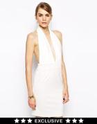 Solace London Elora Mini Dress With Plunge Neck And Low Back - Cream