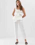 Mango Tie Waist Linen Pants In White - White