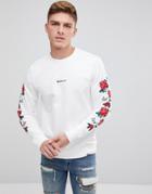 Only & Sons Crew Neck Sweat With Rose Print Sleeves - White