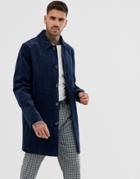 Asos Design Single Breasted Trench Coat In Cord In Navy