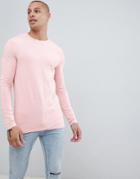 Asos Design Muscle Fit Long Sleeve T-shirt With Crew Neck In Pink - Pink
