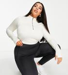 Asos 4505 Curve 1/4 Rubberized Zip Long Sleeve Top With Graphic In Cream-white