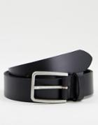 Asos Design Smart Leather Belt In Black With Square Silver Buckle