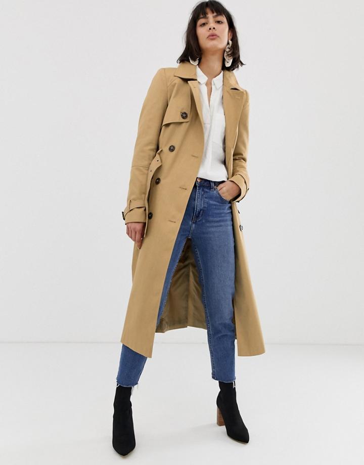 Asos Design Longline Classic Trench Coat-stone