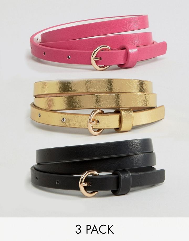 Asos 3 Pack Multi Colored Skinny Waist And Hip Belts - Multi
