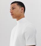 Asos Design Tall Short Sleeve Turtleneck Sweatshirt In White - White
