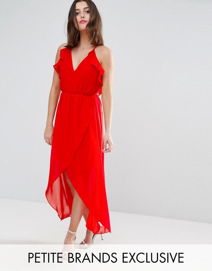 Td By True Decadence Petite Frill Detail High Low Midi Dress With Strappy Back - Red
