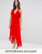 Td By True Decadence Petite Frill Detail High Low Midi Dress With Strappy Back - Red