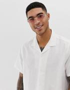 Asos Design Oversized Linen Shirt With Revere Collar In White - White