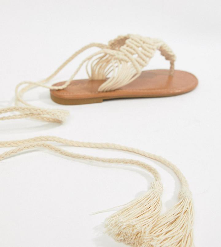 Parklane Wide Fit Crochet Tie Leg Sandals - Cream