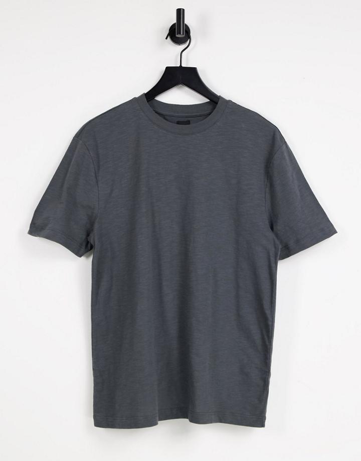River Island Slim Fit Slub T-shirt In Gray-grey