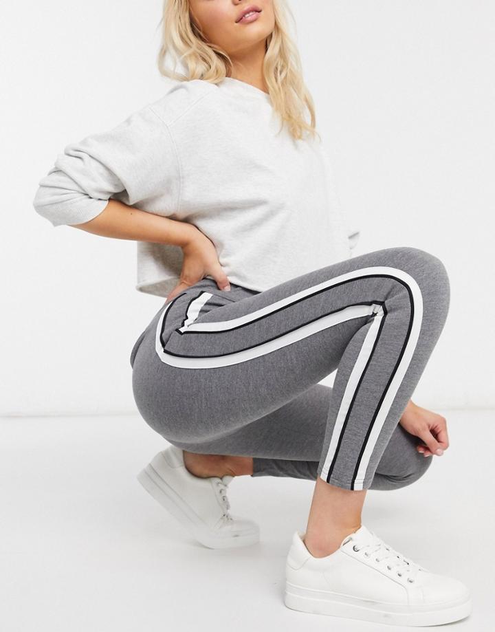 Vila Sporty Stripe Leggings In Gray-grey