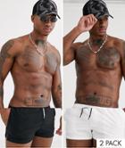 Asos Design 2 Pack Swim Short In Black And White Super Short Length Save-multi