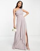 Tfnc Bridesmaid Chiffon One Shoulder Drape Maxi Dress In Lavender Gray