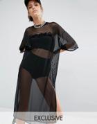 Bones Oversized Boxy Sheer Mesh T-shirt Dress - Black