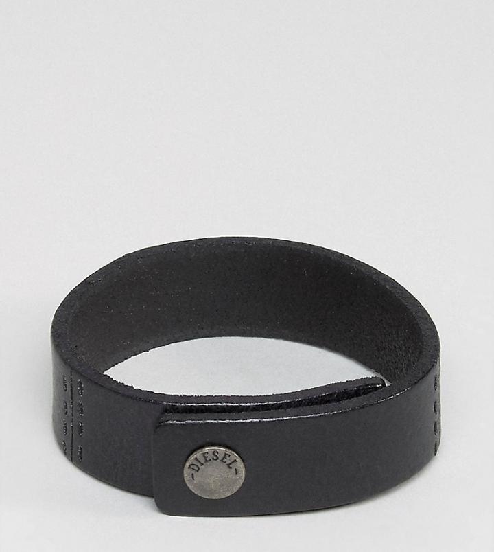 Diesel A-great Leather Cuff Bracelet In Black - Black