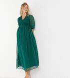 Asos Design Maternity Midi Smock Dress With Shirred Cuffs In Dobby In Forest Green