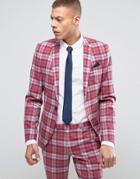 Noose & Monkey Super Skinny Suit Jacket In Check - Pink