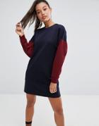 Asos Color Block Sweat Dress In Neoprene - Navy