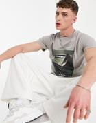 Mennace Oversized T-shirt In Dark Gray With Photographic Print-grey