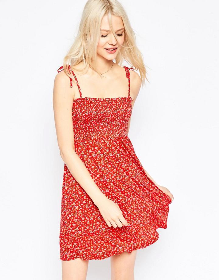 Asos Shirred Dropped Waist Sundress In Ditsy Print - Multi