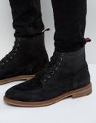 Asos Lace Up Boots With Apron Toe In Black Suede - Black