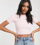 Glamorous Shrunken Short Sleeve Sweater In Fluffy Knit-pink