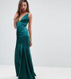 Ttya Black Cami Strap Maxi Dress With Fishtail Hem - Green