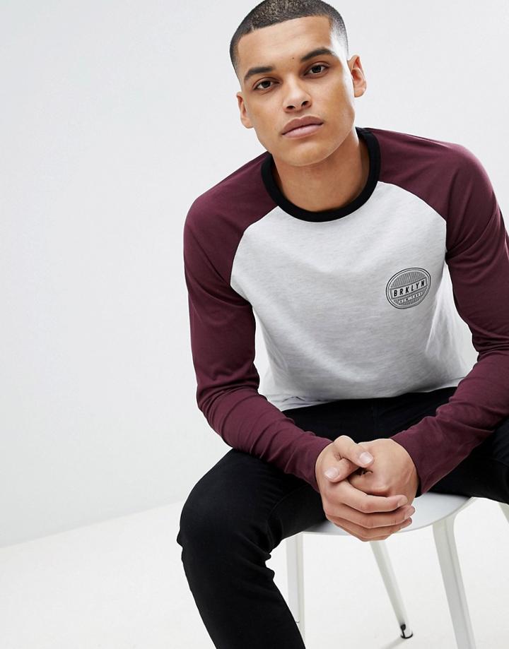 New Look Long Sleeve Raglan T-shirt In Burgundy - Red
